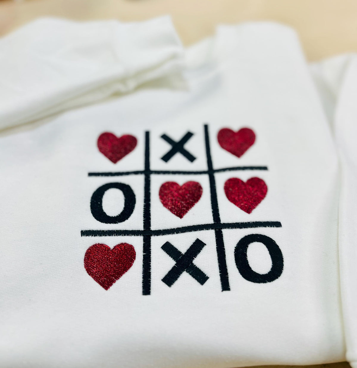 Youth TIC TAC TOE! Sweet Heart Valentine Embroidered Sweatshirt