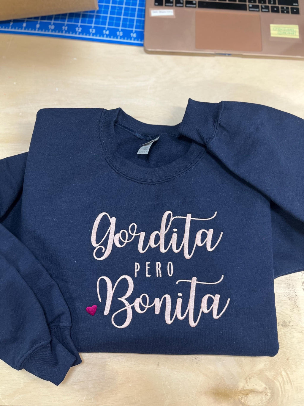 Gordita Pero Bonita embroidered soft and cozy sweatshirt. Perfect for your favorite Tia. Treat yourself or great for a unique gift