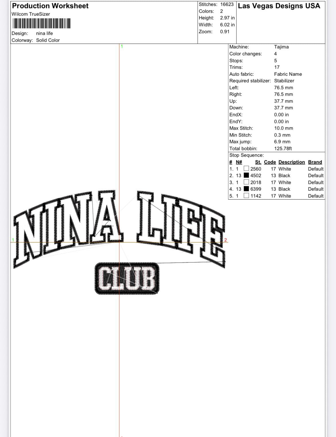 Nino Nina Life Club Embroidery Design (PES ONLY)