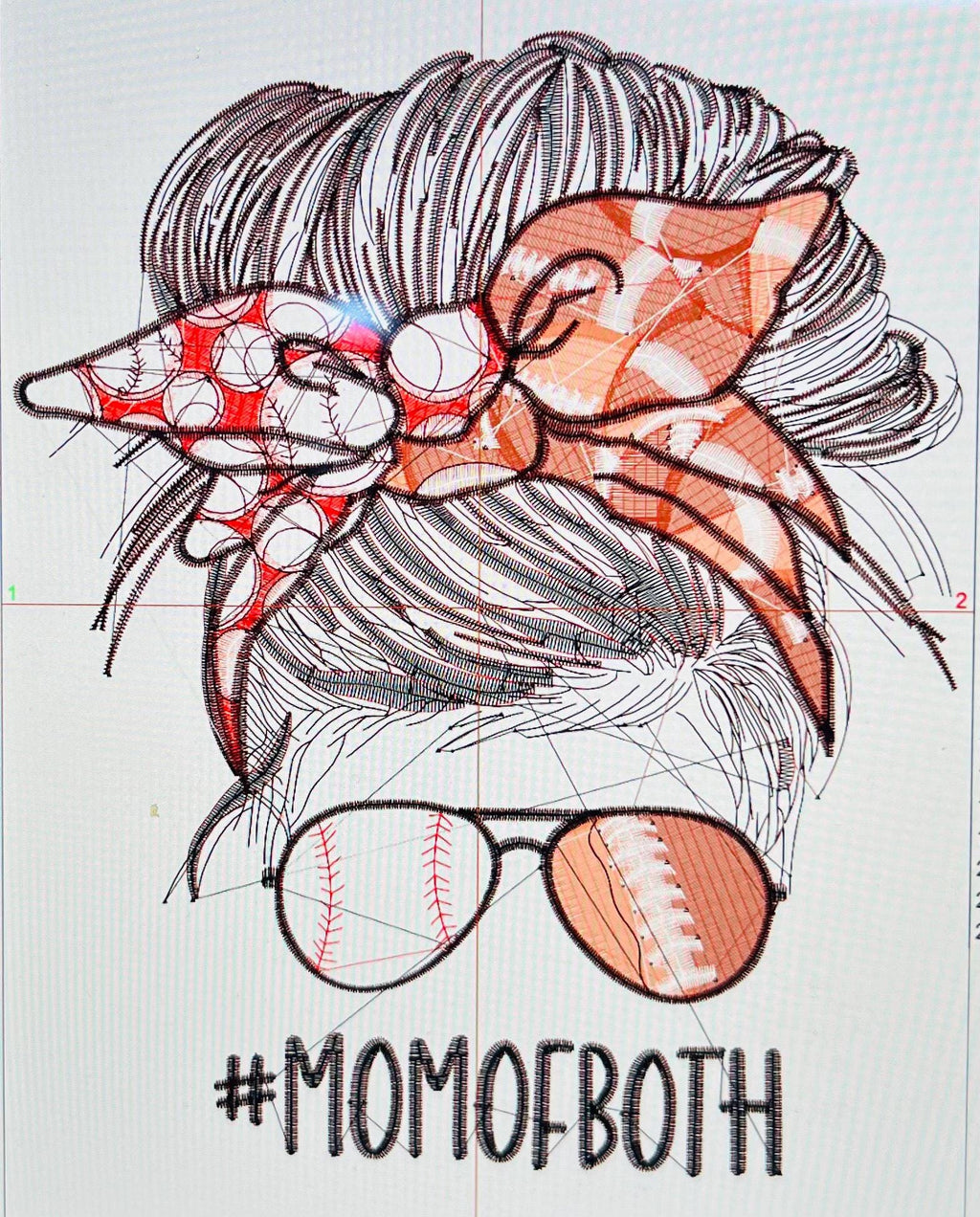 Football Baseball Mom of Both Messy Bun Embroidery File Instant Download (PES ONLY)