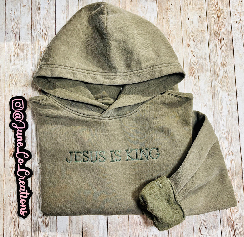 Jesus is King embroidered soft and cozy sweatshirt.