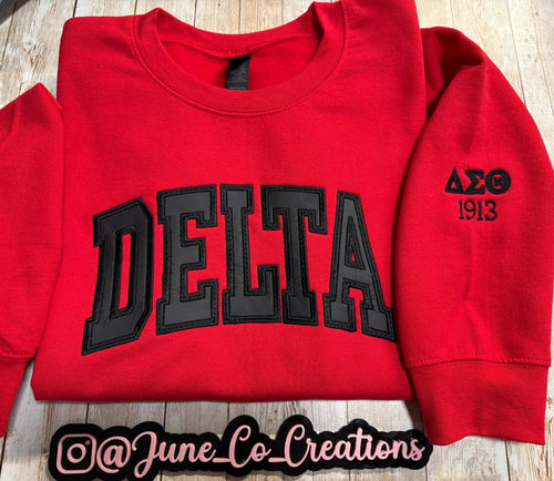 Delta Theta Sigma Embroidered Sweatshirt with Sleeve Embellishments