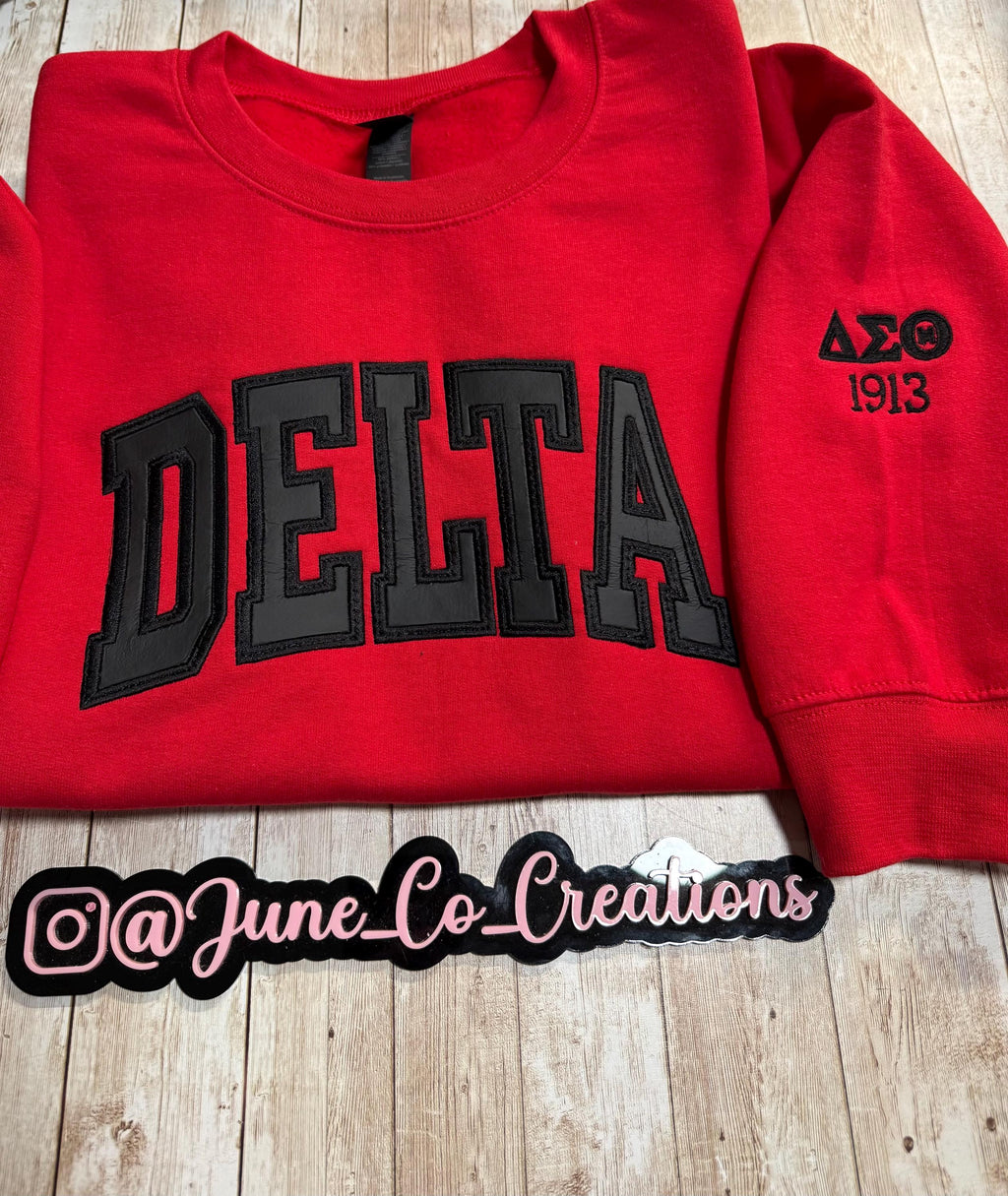 Delta Theta Sigma Embroidered Sweatshirt with Sleeve Embellishments