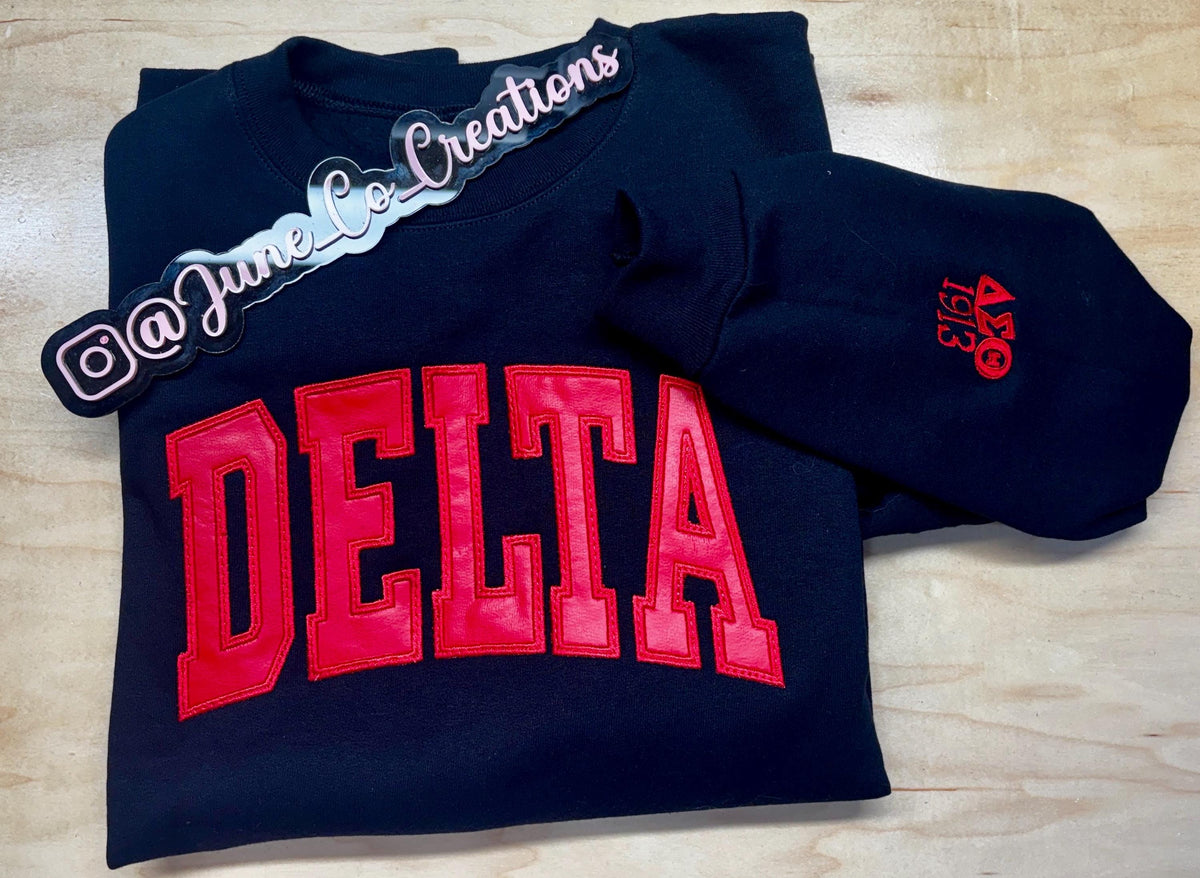 Delta Theta Sigma Embroidered Sweatshirt with Sleeve Embellishments