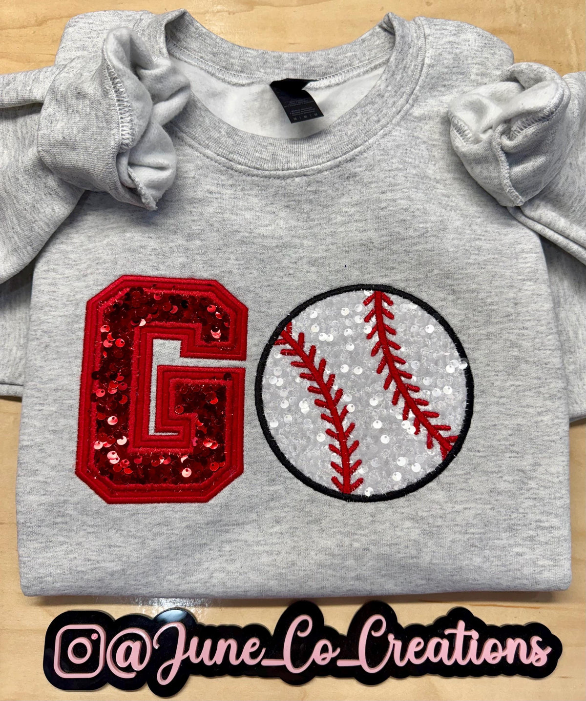 Baseball GO team spirit sequin embroidered sweatshirt.
