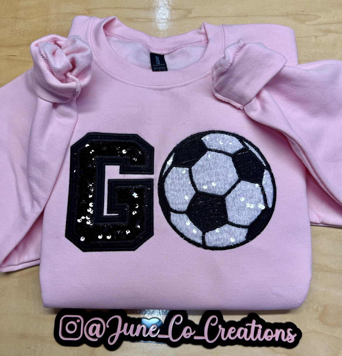 Soccer GO team spirit sequin embroidered sweatshirt.