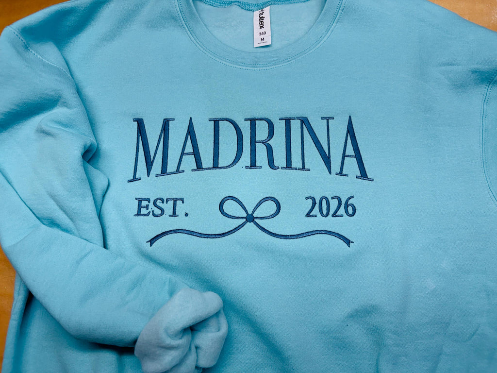 Embroidered Madrina Sweatshirt – Cozy Fleece, Made to Order