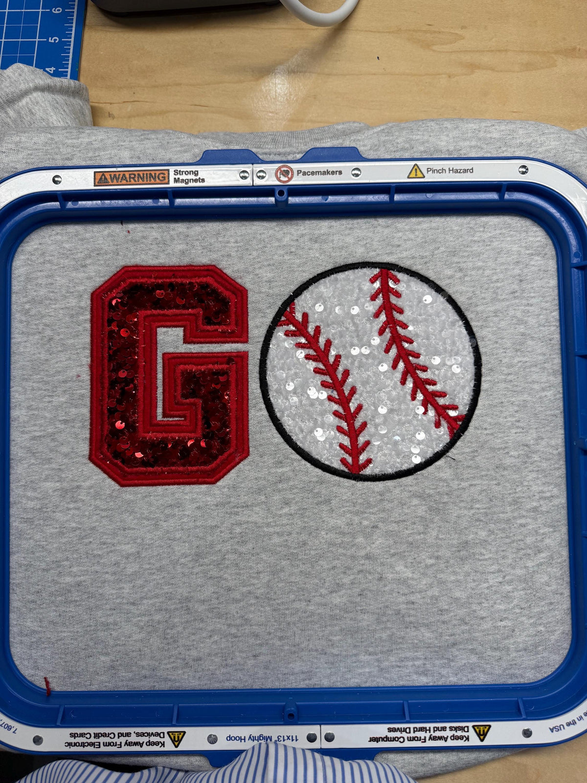 Baseball GO team spirit sequin embroidered sweatshirt.