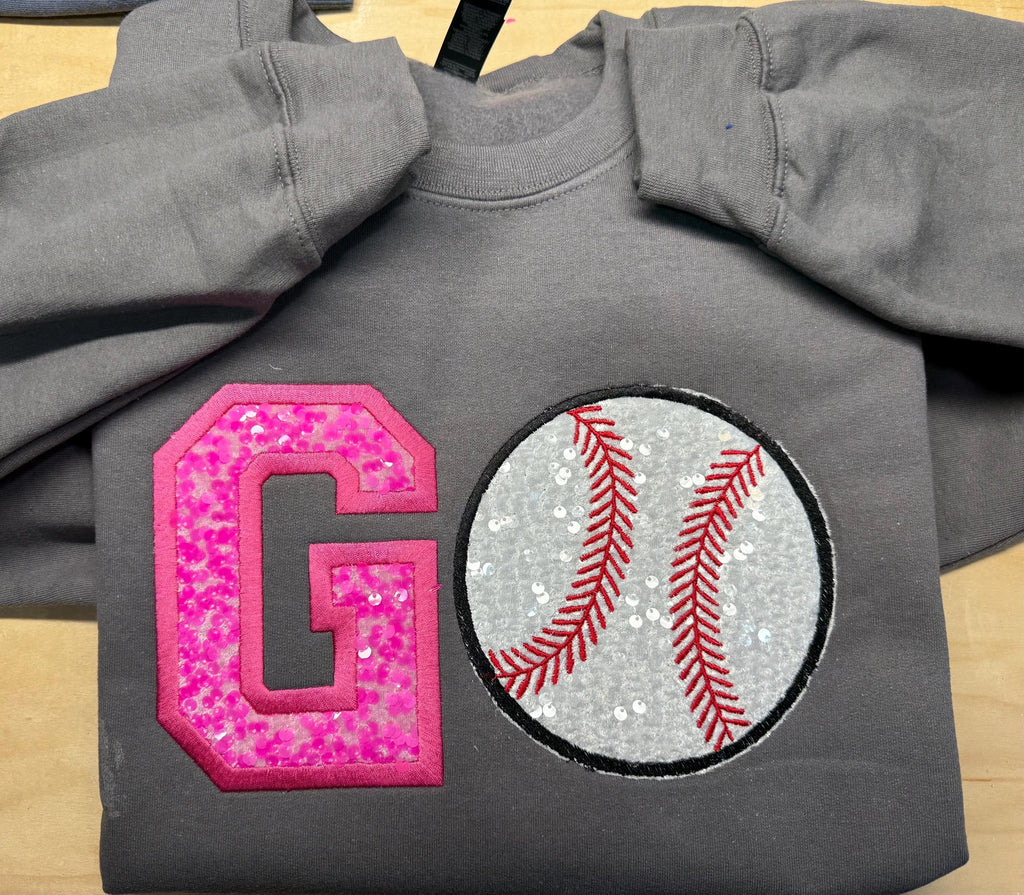Baseball GO team spirit sequin embroidered sweatshirt.