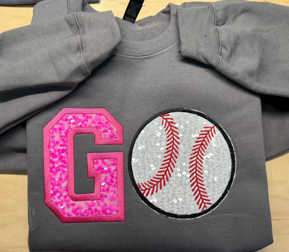 Baseball GO team spirit sequin embroidered sweatshirt.