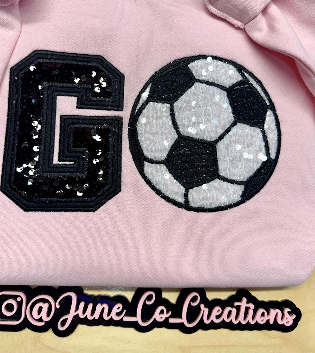 Soccer GO team spirit sequin embroidered sweatshirt.