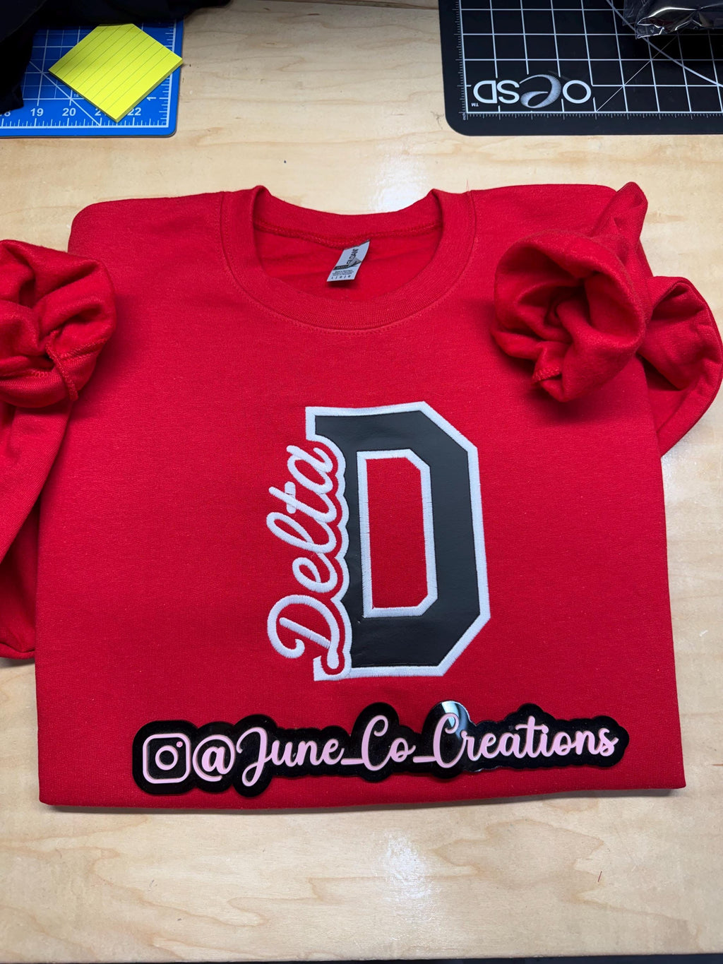 Delta Theta Sigma Embroidered Sweatshirt with Sleeve Embellishments